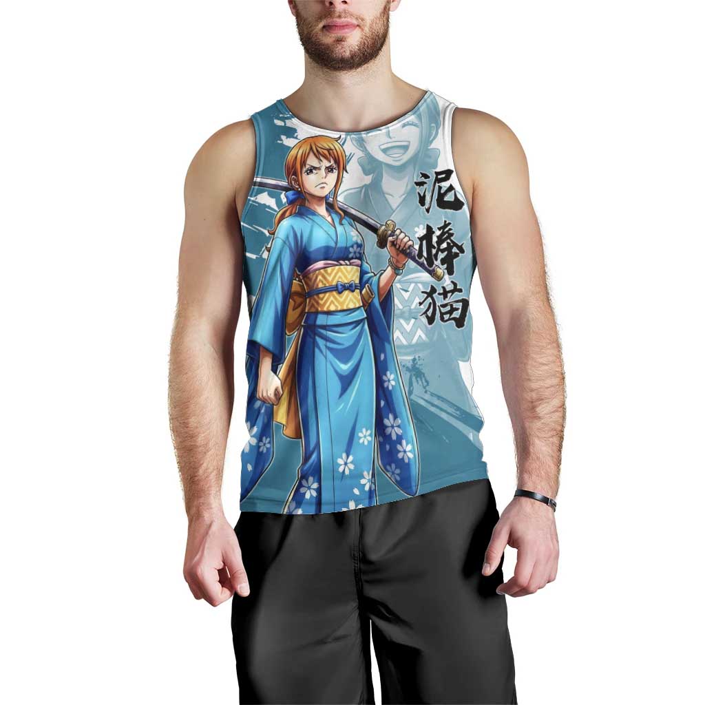 Wano Navigator Nami Men Tank Top Floral Kimono Anime Brush Art