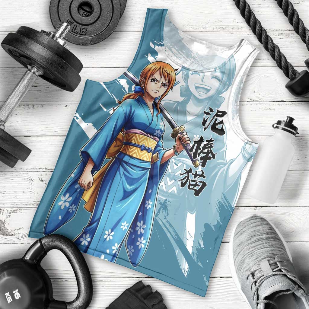 Wano Navigator Nami Men Tank Top Floral Kimono Anime Brush Art