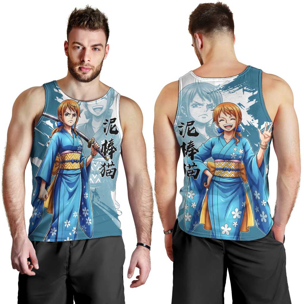 Wano Navigator Nami Men Tank Top Floral Kimono Anime Brush Art