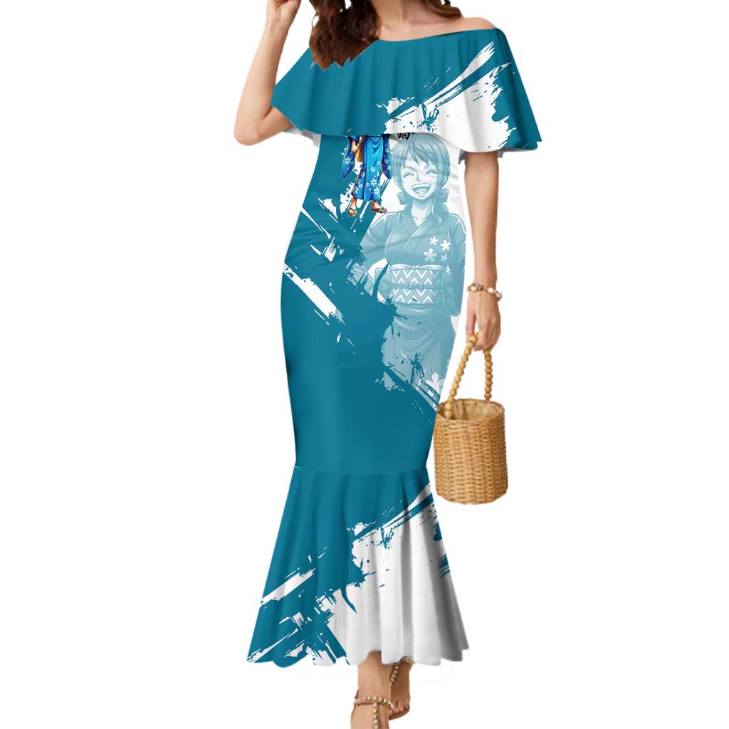 Wano Navigator Nami Mermaid Dress Floral Kimono Anime Brush Art