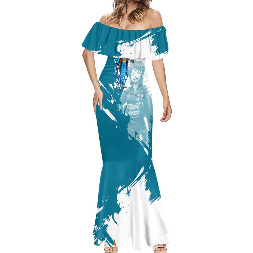 Wano Navigator Nami Mermaid Dress Floral Kimono Anime Brush Art
