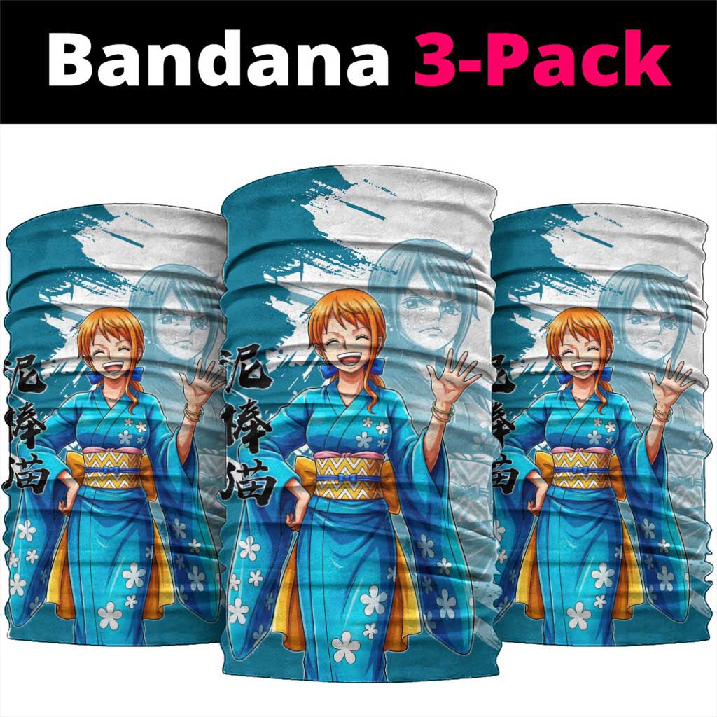 Wano Navigator Nami Neck Gaiter Floral Kimono Anime Brush Art