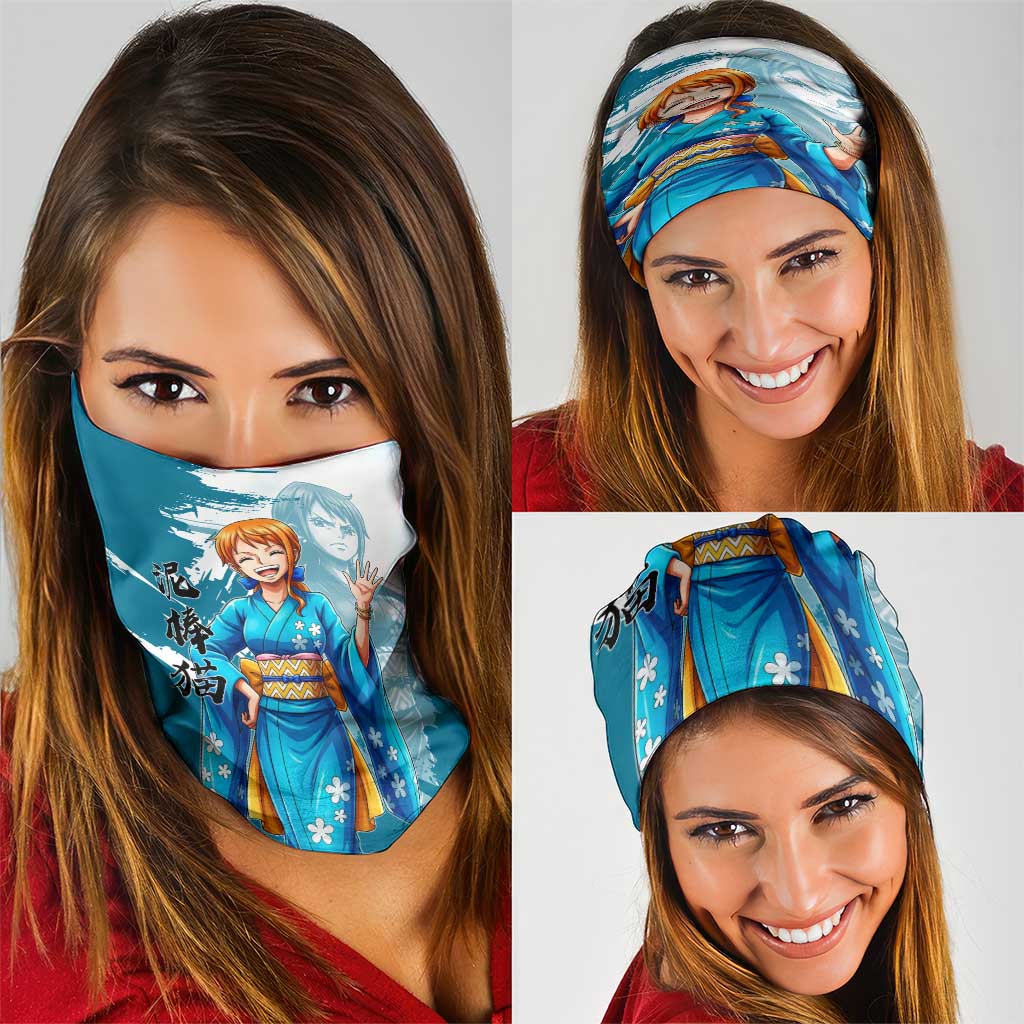 Wano Navigator Nami Neck Gaiter Floral Kimono Anime Brush Art
