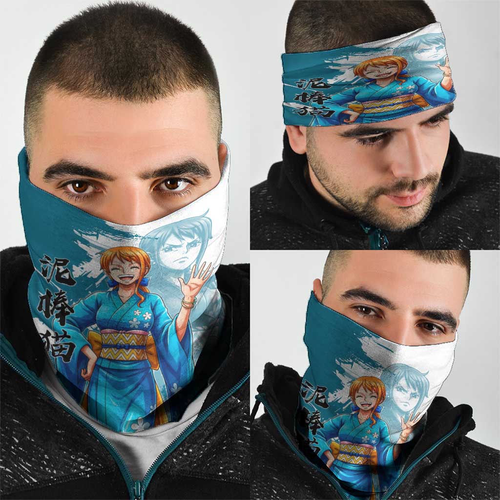 Wano Navigator Nami Neck Gaiter Floral Kimono Anime Brush Art