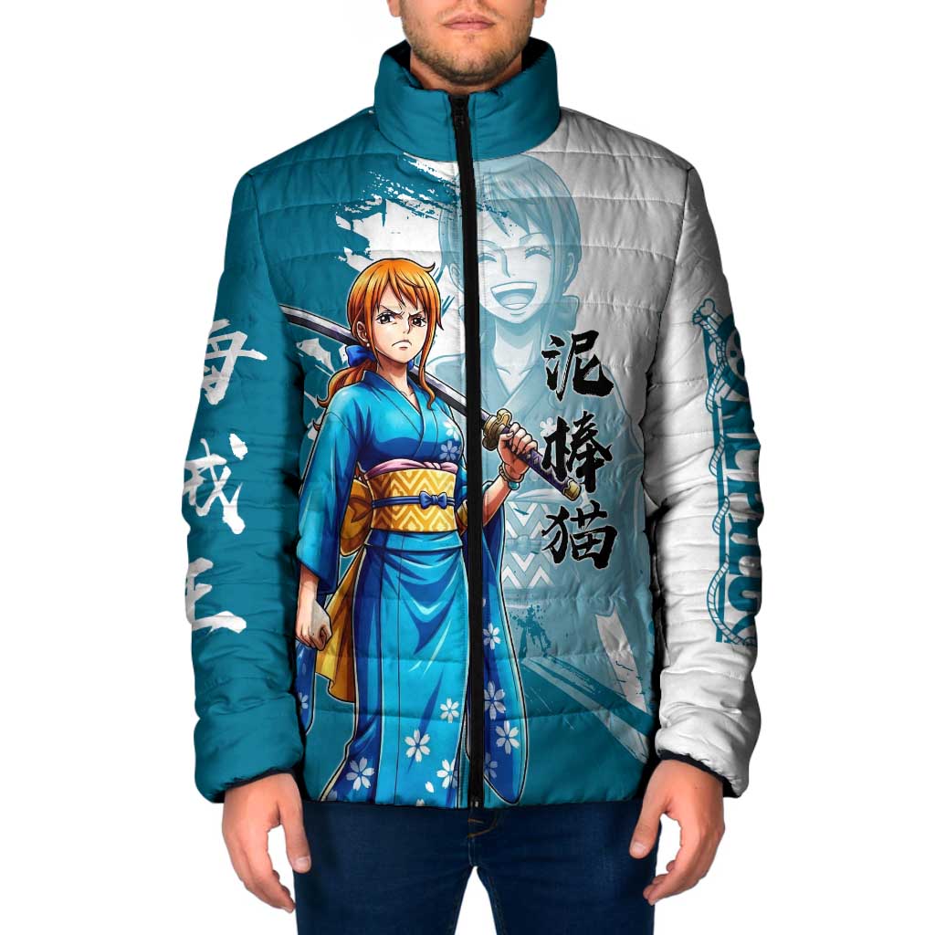 Wano Navigator Nami Padded Jacket Floral Kimono Anime Brush Art