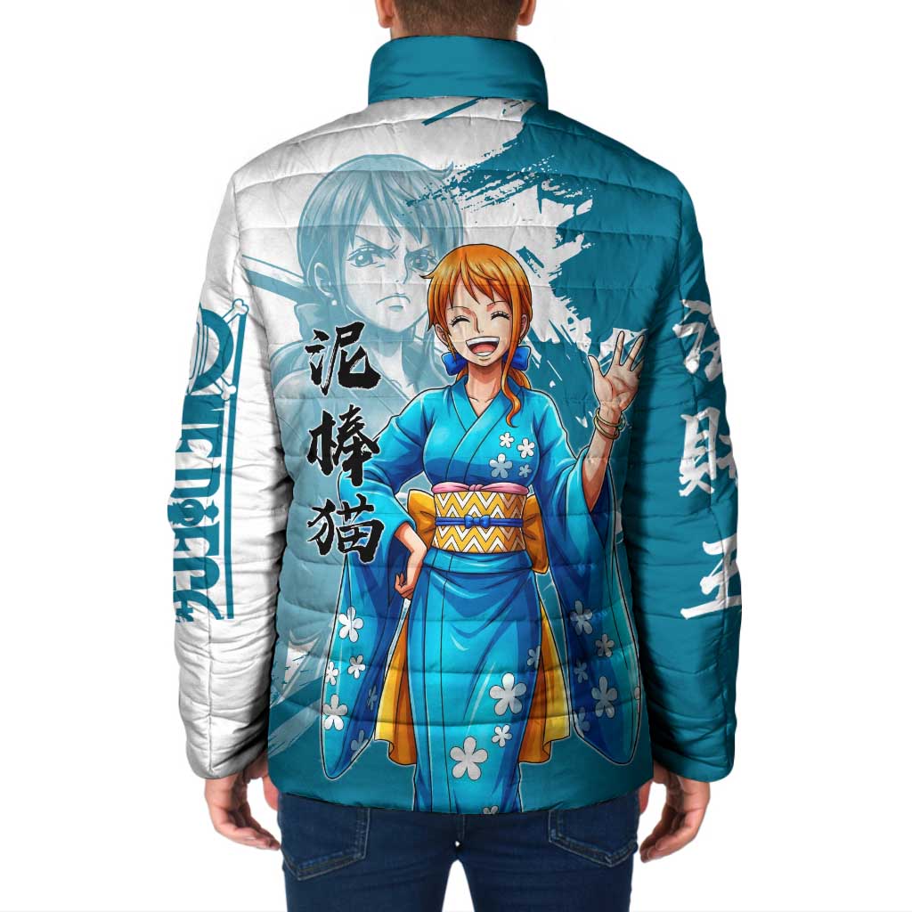 Wano Navigator Nami Padded Jacket Floral Kimono Anime Brush Art