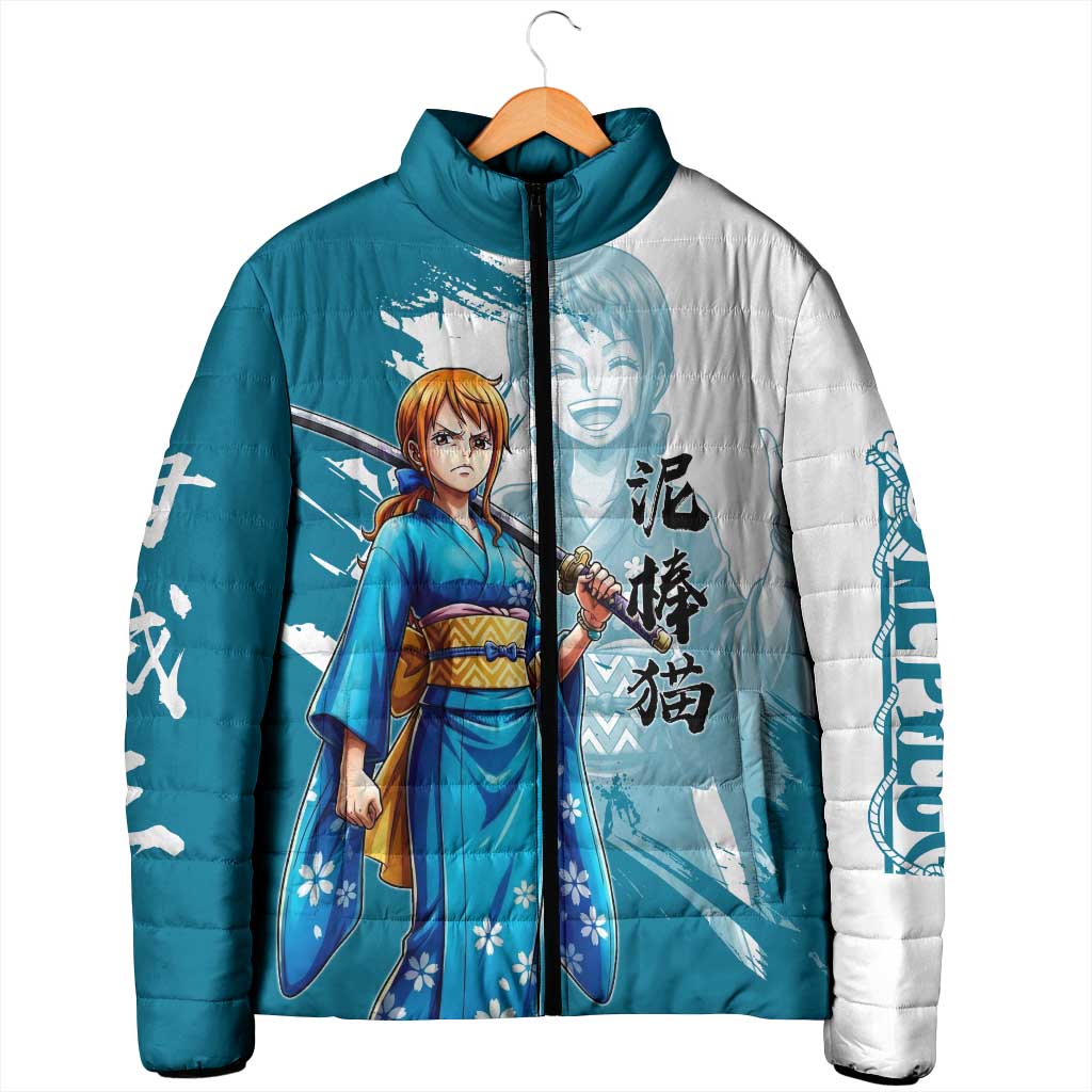 Wano Navigator Nami Padded Jacket Floral Kimono Anime Brush Art