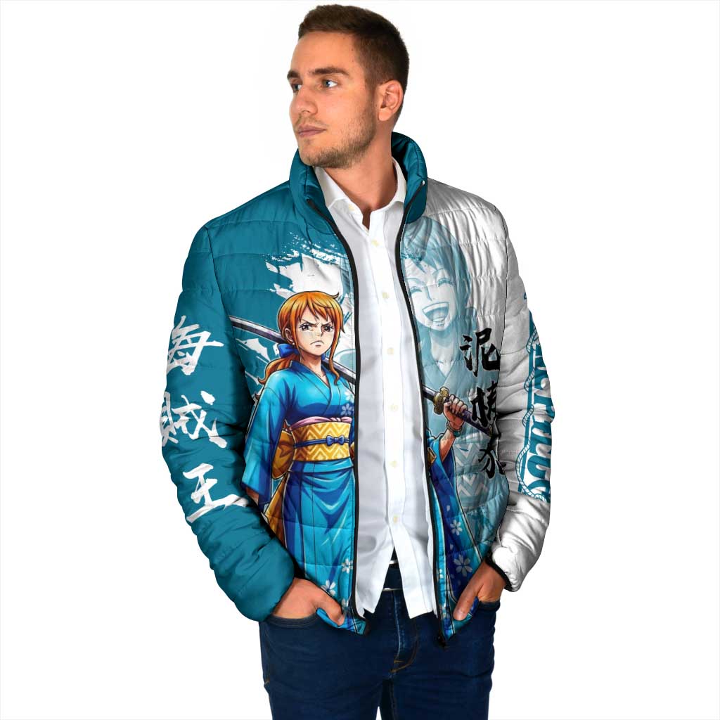 Wano Navigator Nami Padded Jacket Floral Kimono Anime Brush Art