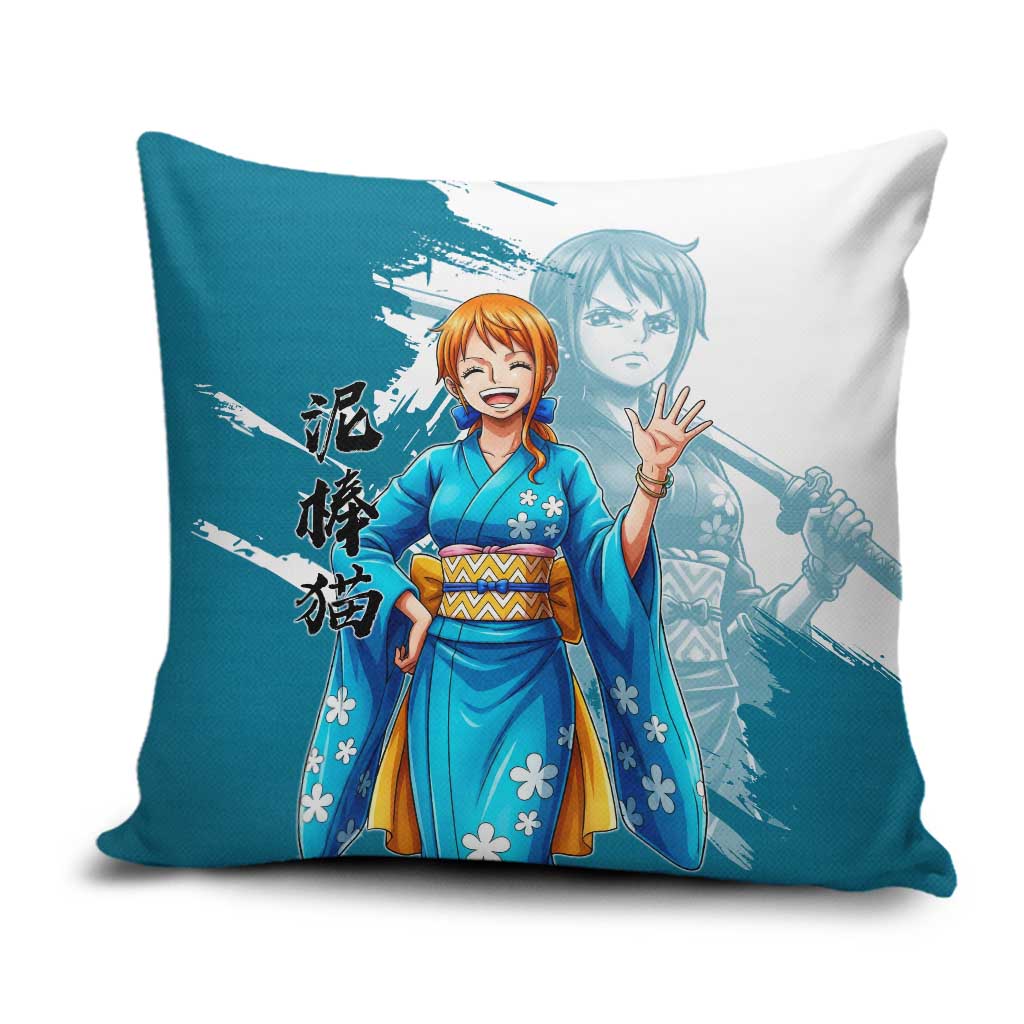 Wano Navigator Nami Pillow Cover Floral Kimono Anime Brush Art