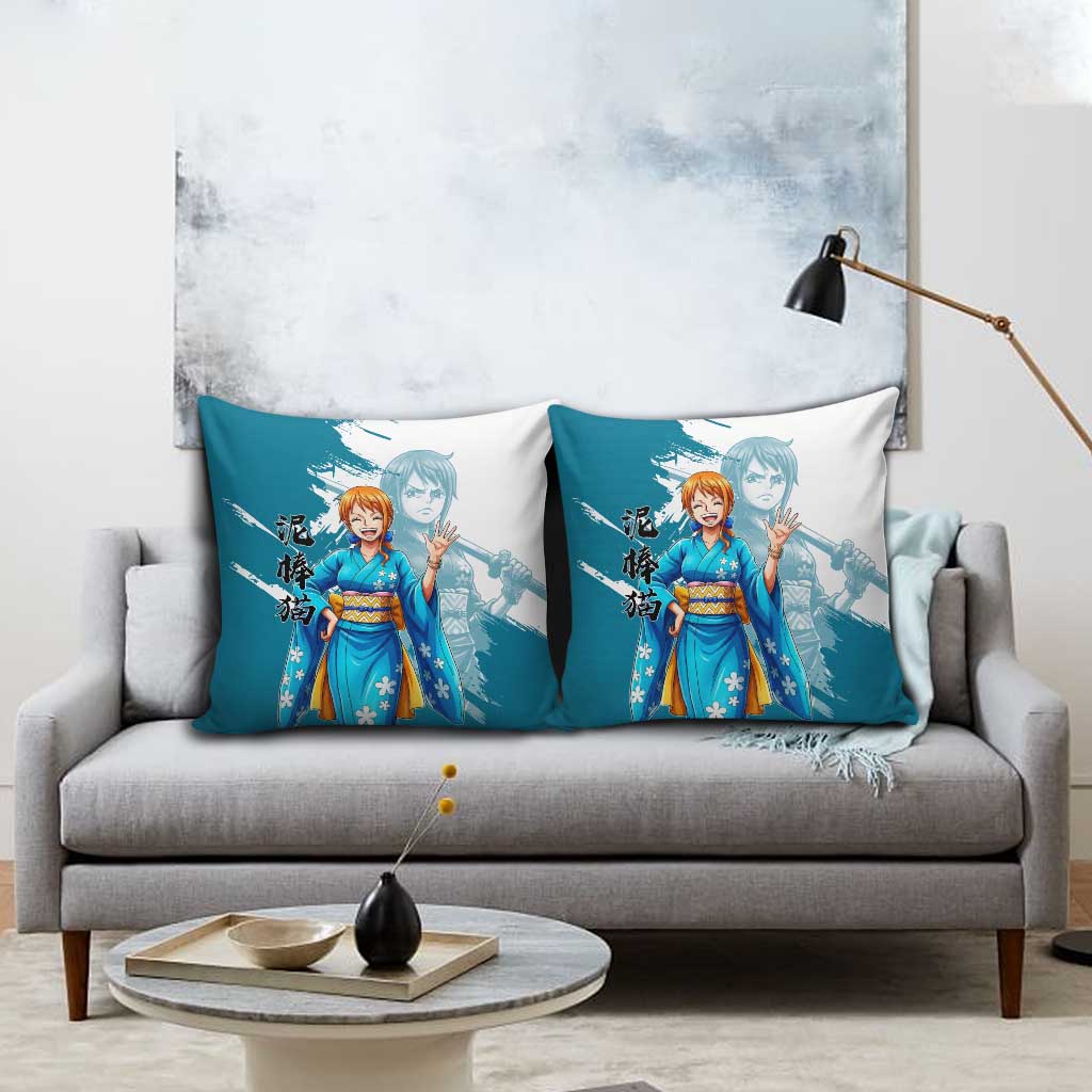 Wano Navigator Nami Pillow Cover Floral Kimono Anime Brush Art