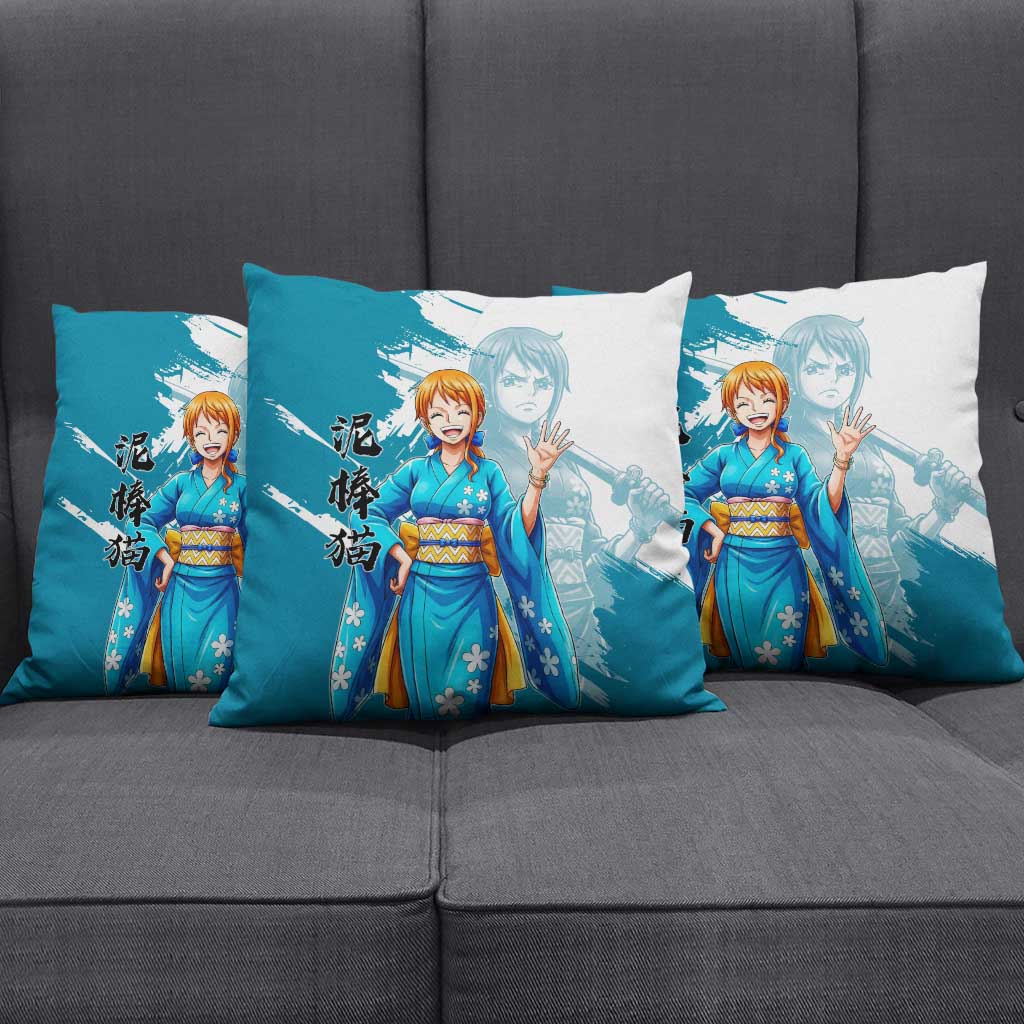 Wano Navigator Nami Pillow Cover Floral Kimono Anime Brush Art