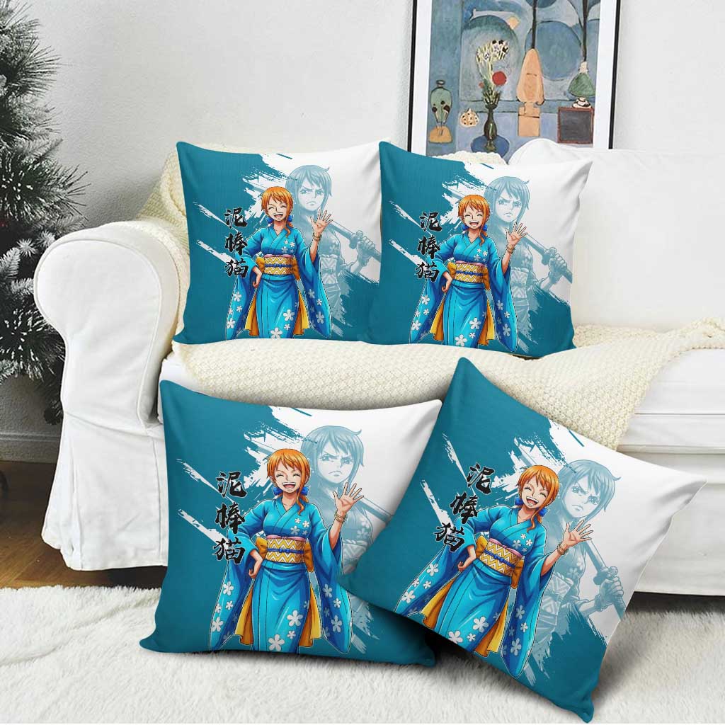 Wano Navigator Nami Pillow Cover Floral Kimono Anime Brush Art