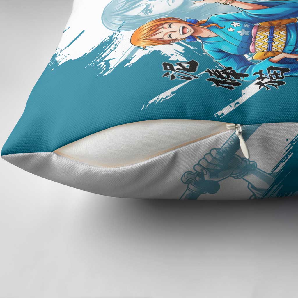 Wano Navigator Nami Pillow Cover Floral Kimono Anime Brush Art