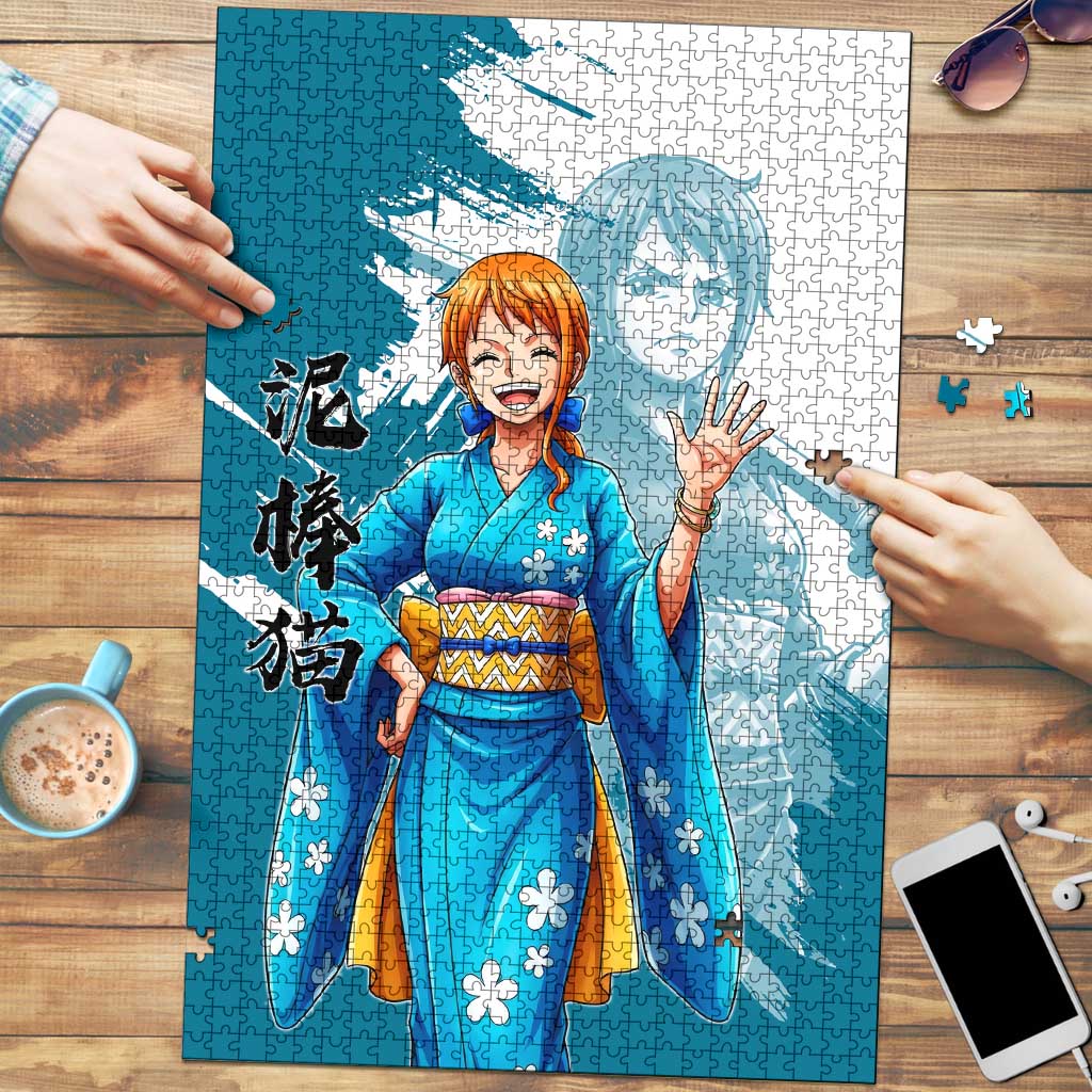 Wano Navigator Nami Puzzle Floral Kimono Anime Brush Art