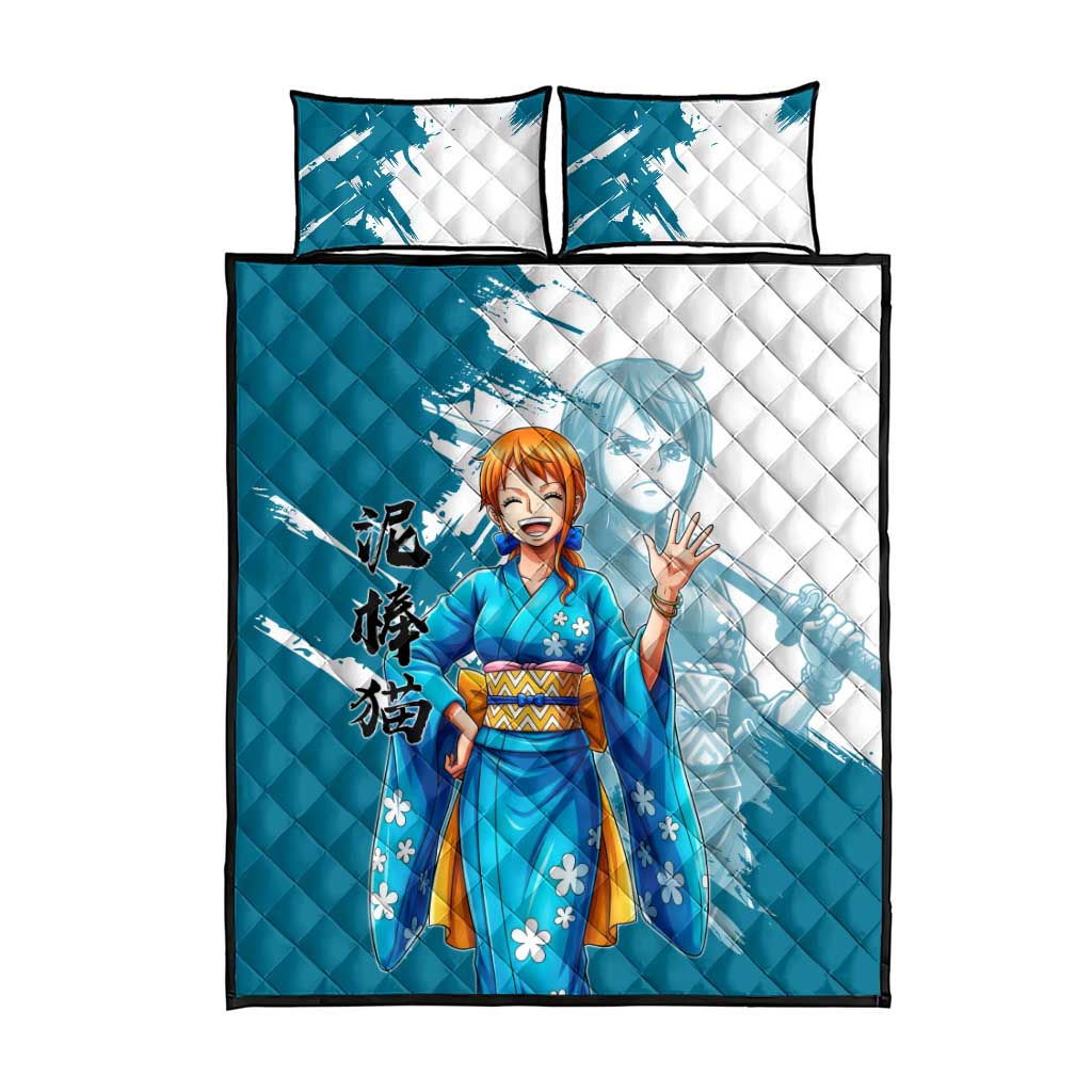 Wano Navigator Nami Quilt Bed Set Floral Kimono Anime Brush Art