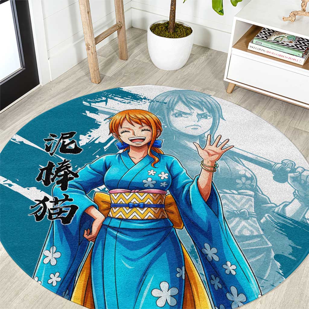 Wano Navigator Nami Round Carpet Floral Kimono Anime Brush Art