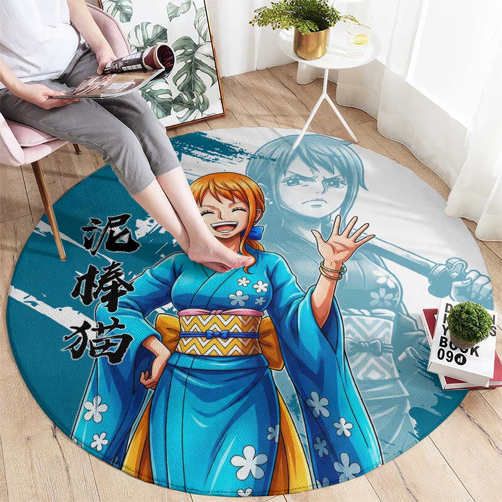 Wano Navigator Nami Round Carpet Floral Kimono Anime Brush Art