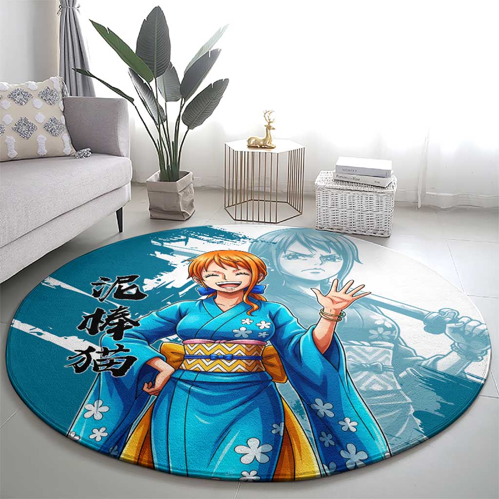 Wano Navigator Nami Round Carpet Floral Kimono Anime Brush Art
