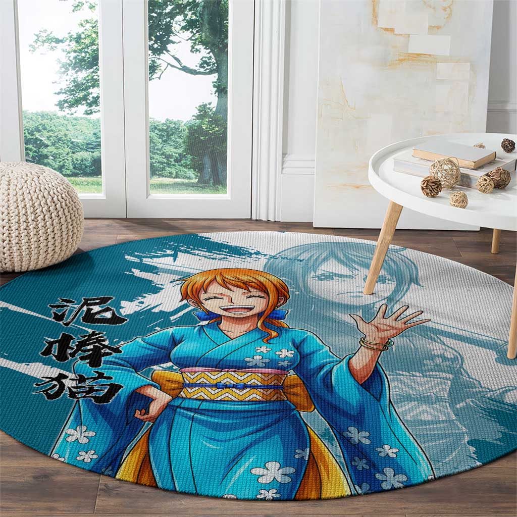 Wano Navigator Nami Round Carpet Floral Kimono Anime Brush Art