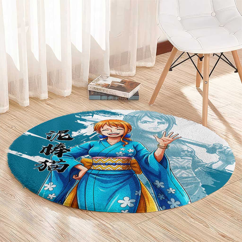 Wano Navigator Nami Round Carpet Floral Kimono Anime Brush Art