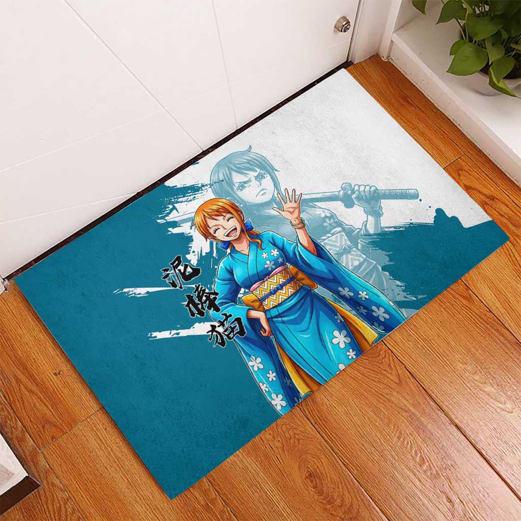Wano Navigator Nami Rubber Doormat Floral Kimono Anime Brush Art