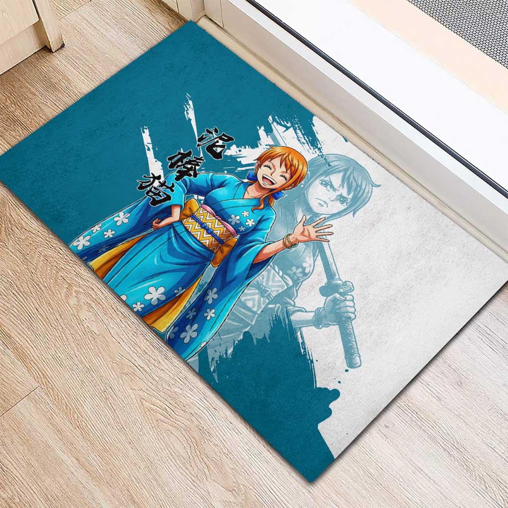 Wano Navigator Nami Rubber Doormat Floral Kimono Anime Brush Art