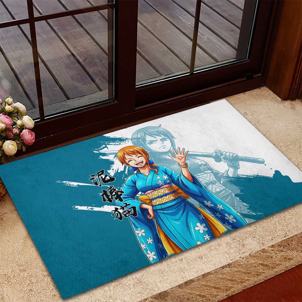 Wano Navigator Nami Rubber Doormat Floral Kimono Anime Brush Art