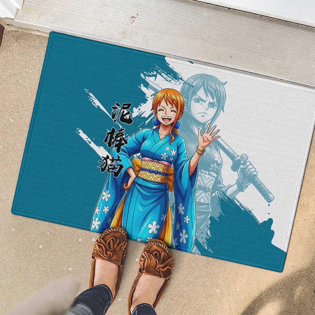 Wano Navigator Nami Rubber Doormat Floral Kimono Anime Brush Art