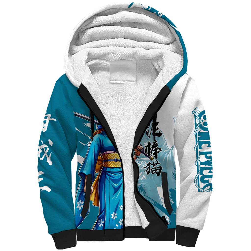 Wano Navigator Nami Sherpa Hoodie Floral Kimono Anime Brush Art