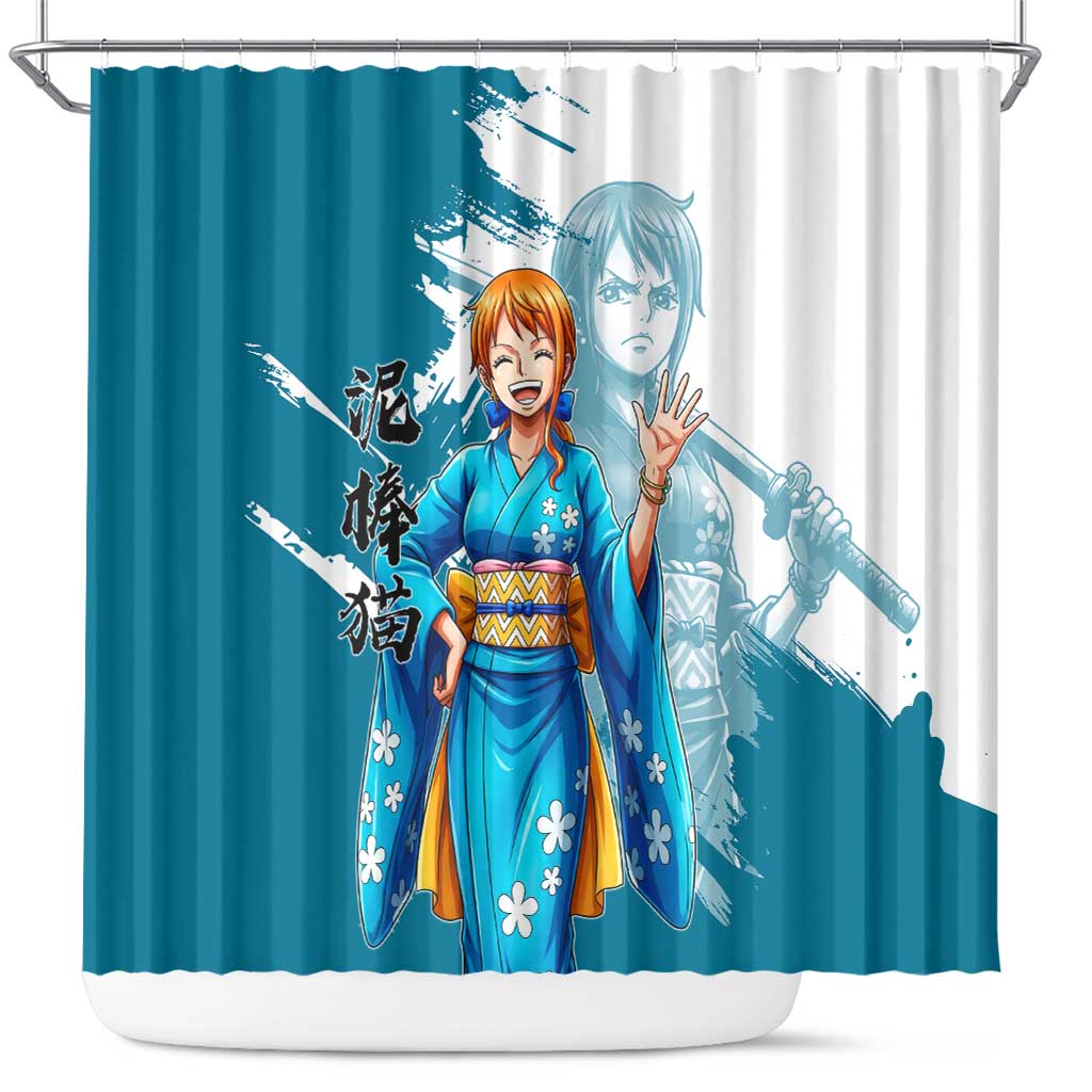 Wano Navigator Nami Shower Curtain Floral Kimono Anime Brush Art