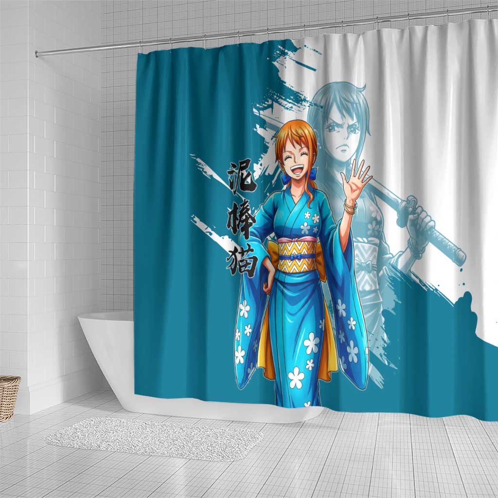 Wano Navigator Nami Shower Curtain Floral Kimono Anime Brush Art