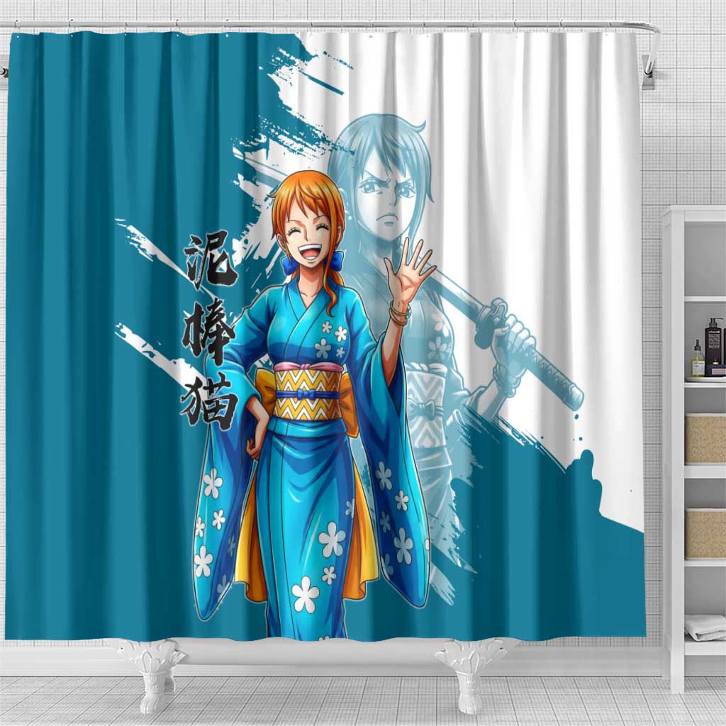 Wano Navigator Nami Shower Curtain Floral Kimono Anime Brush Art