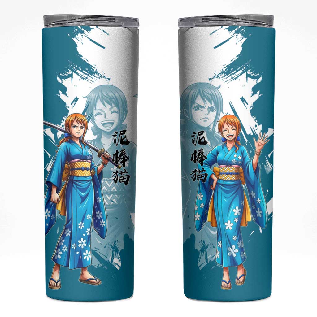 Wano Navigator Nami Skinny Tumbler Floral Kimono Anime Brush Art