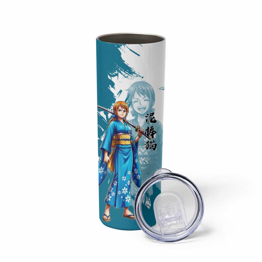 Wano Navigator Nami Skinny Tumbler Floral Kimono Anime Brush Art