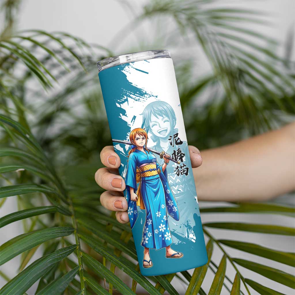 Wano Navigator Nami Skinny Tumbler Floral Kimono Anime Brush Art