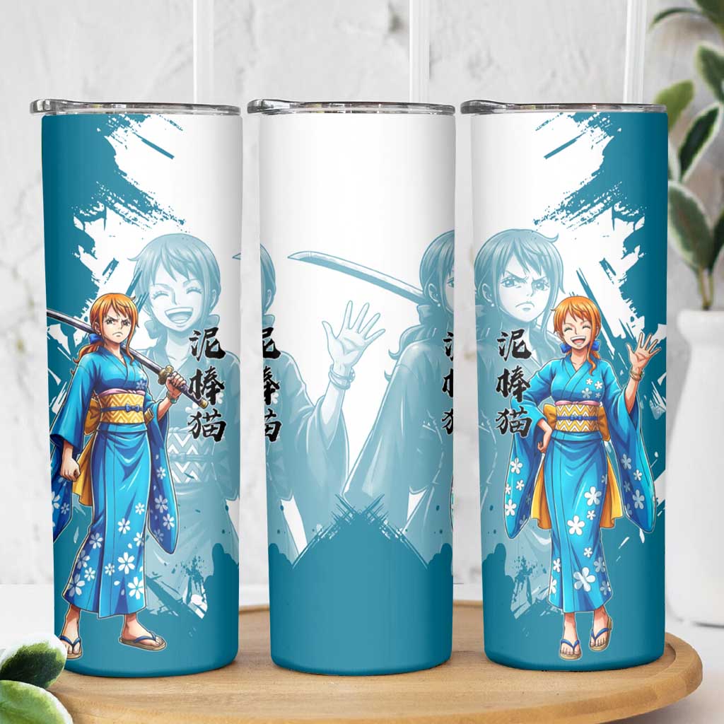 Wano Navigator Nami Skinny Tumbler Floral Kimono Anime Brush Art