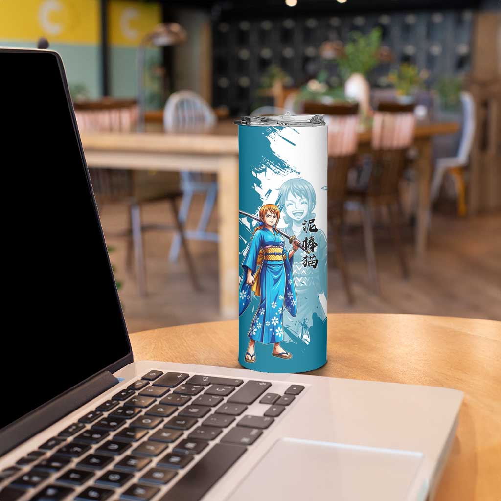 Wano Navigator Nami Skinny Tumbler Floral Kimono Anime Brush Art