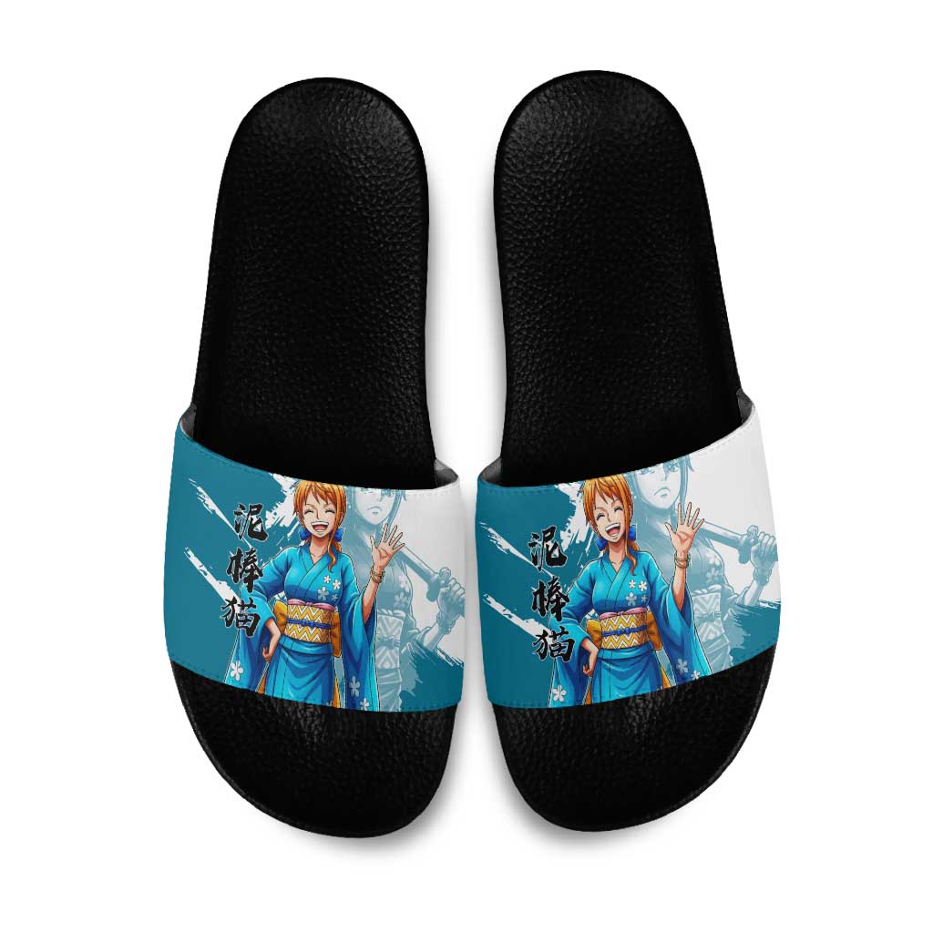 Wano Navigator Nami Slide Sandals Floral Kimono Anime Brush Art