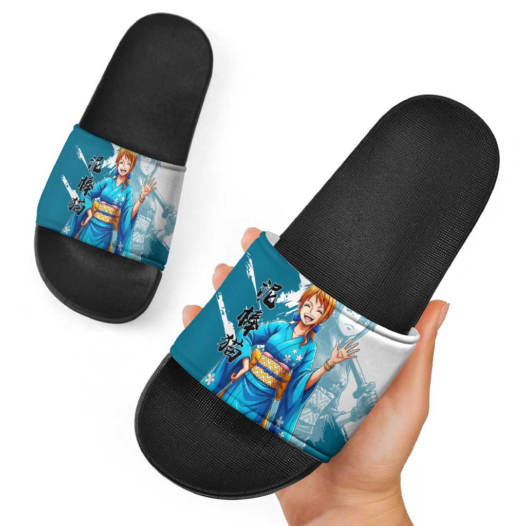 Wano Navigator Nami Slide Sandals Floral Kimono Anime Brush Art