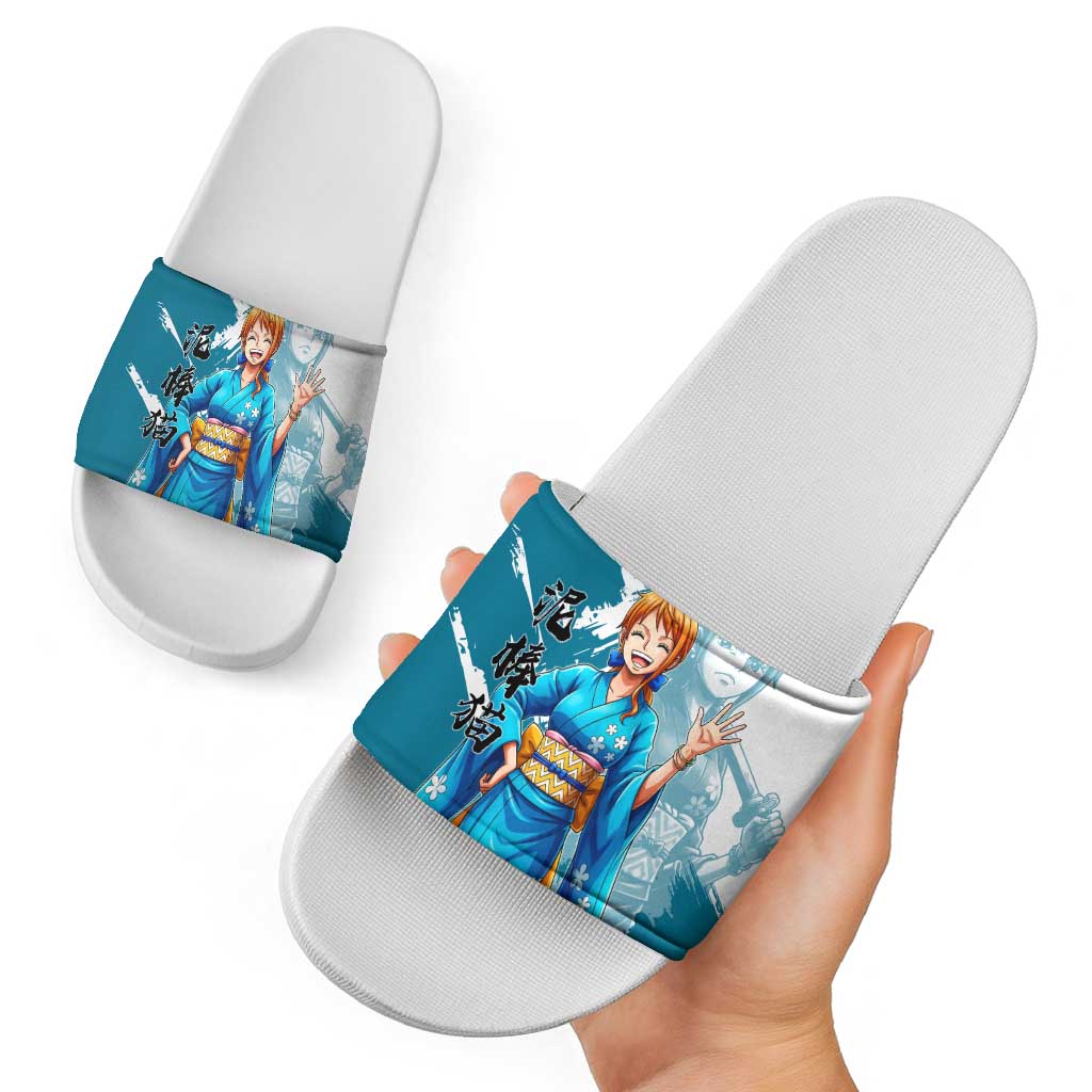 Wano Navigator Nami Slide Sandals Floral Kimono Anime Brush Art