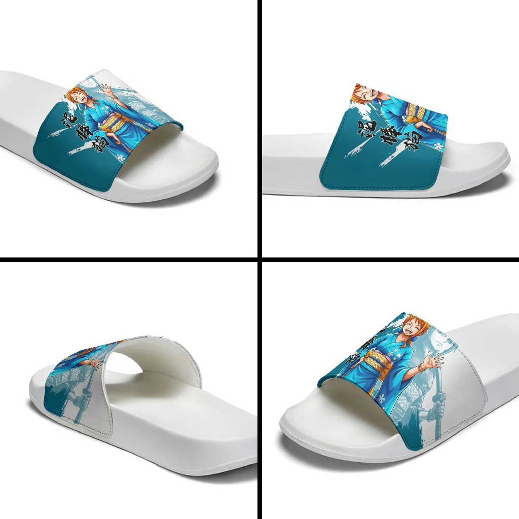 Wano Navigator Nami Slide Sandals Floral Kimono Anime Brush Art