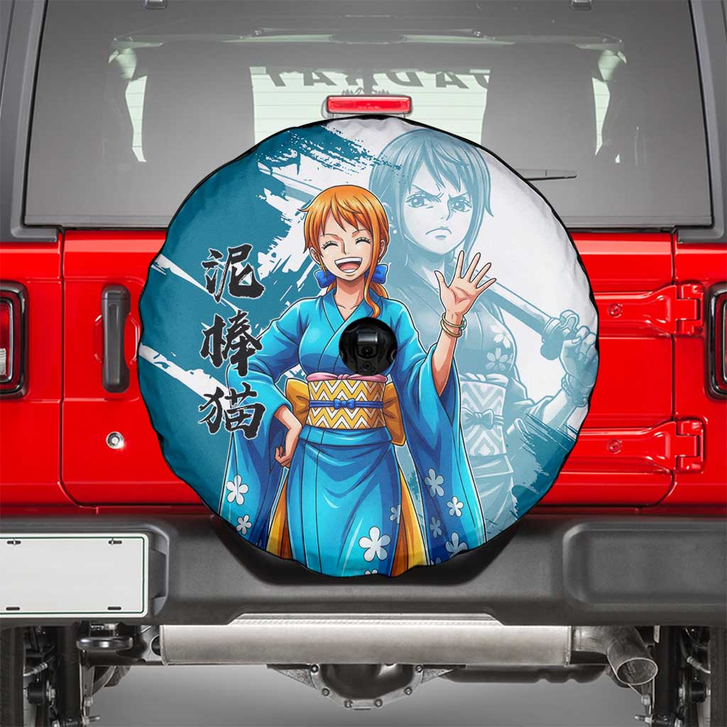 Wano Navigator Nami Spare Tire Cover Floral Kimono Anime Brush Art