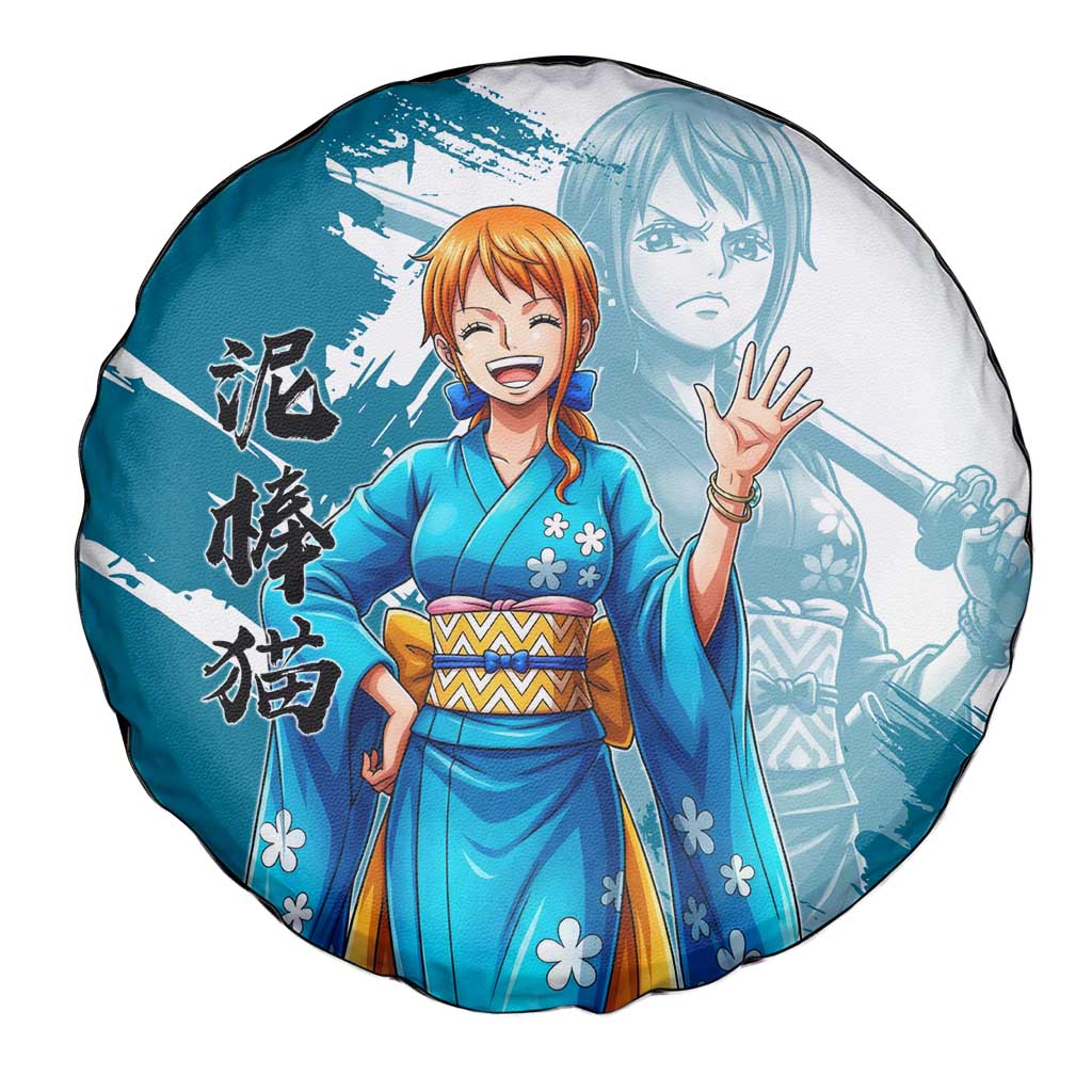Wano Navigator Nami Spare Tire Cover Floral Kimono Anime Brush Art
