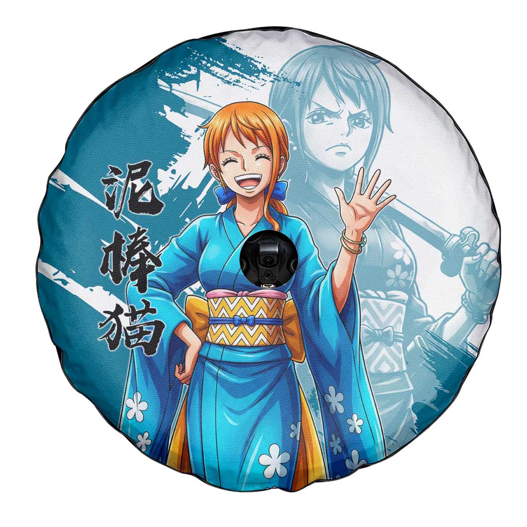 Wano Navigator Nami Spare Tire Cover Floral Kimono Anime Brush Art