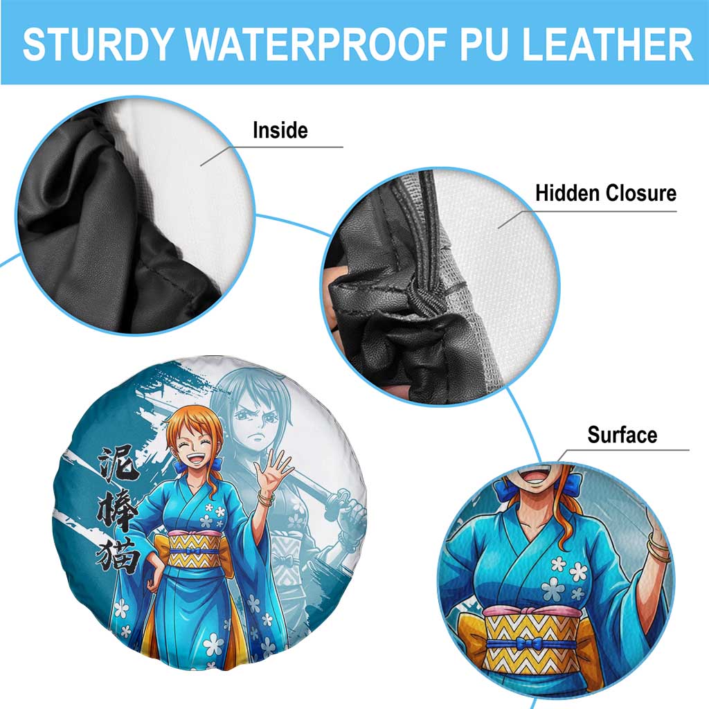 Wano Navigator Nami Spare Tire Cover Floral Kimono Anime Brush Art