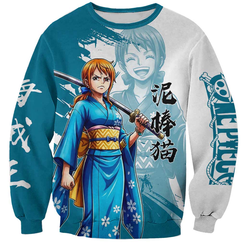 Wano Navigator Nami Sweatshirt Floral Kimono Anime Brush Art