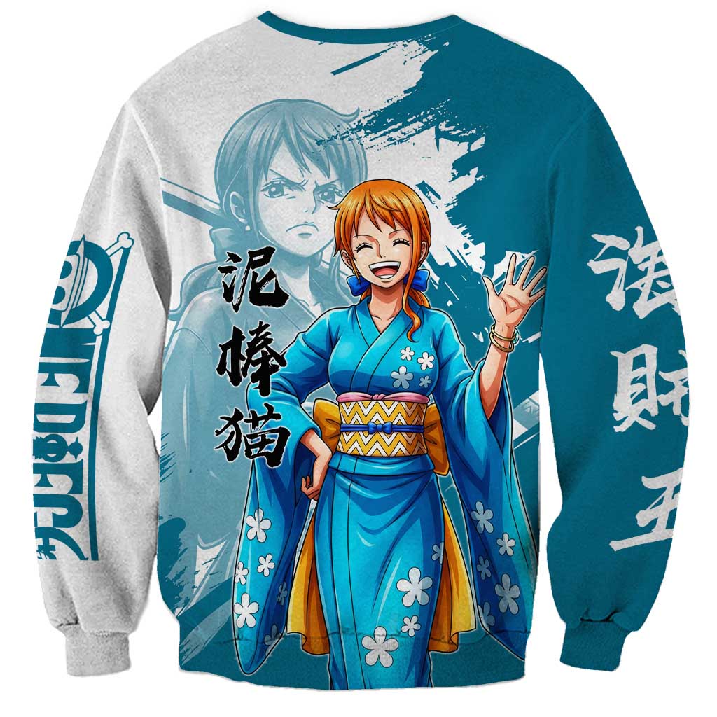 Wano Navigator Nami Sweatshirt Floral Kimono Anime Brush Art