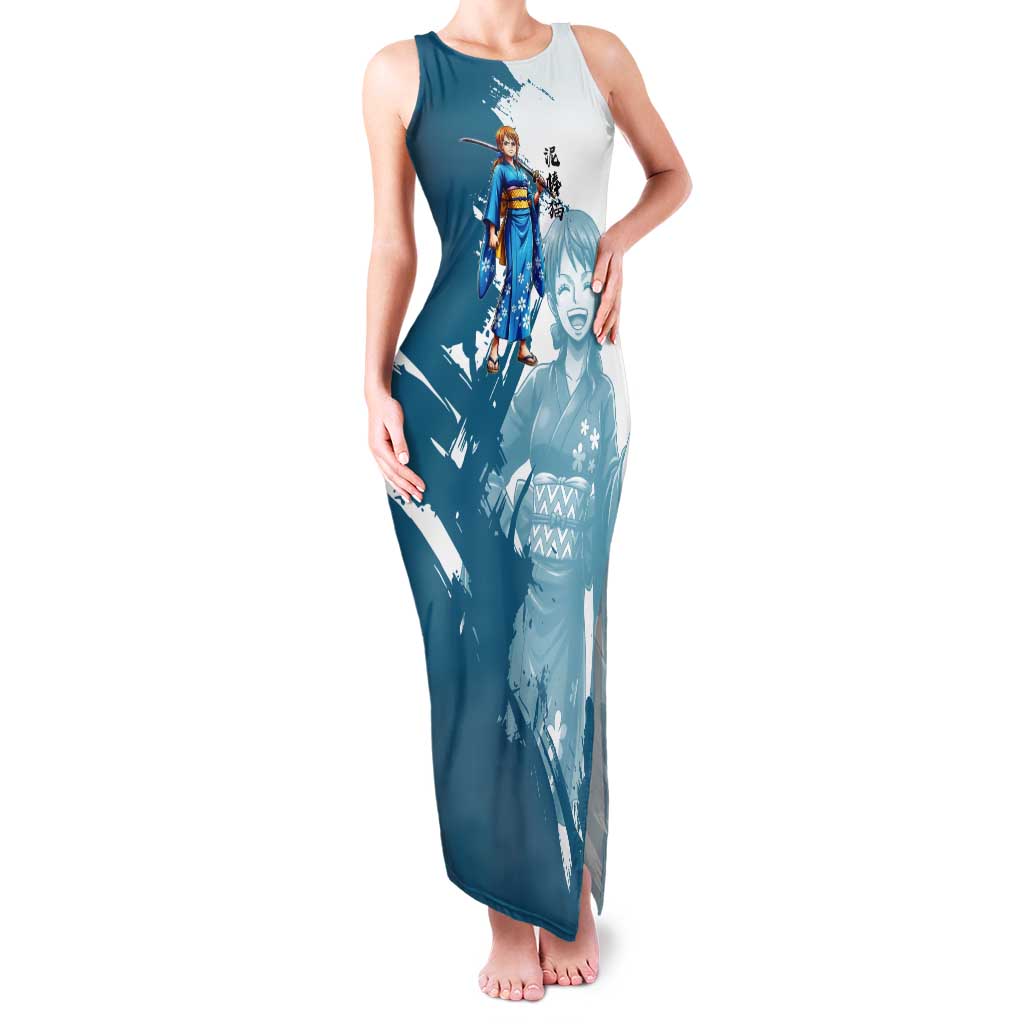 Wano Navigator Nami Tank Maxi Dress Floral Kimono Anime Brush Art