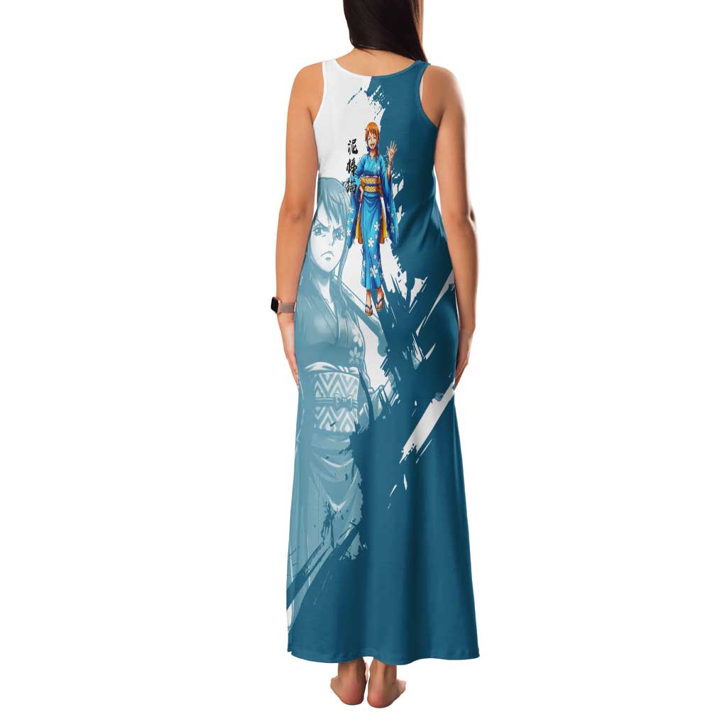 Wano Navigator Nami Tank Maxi Dress Floral Kimono Anime Brush Art