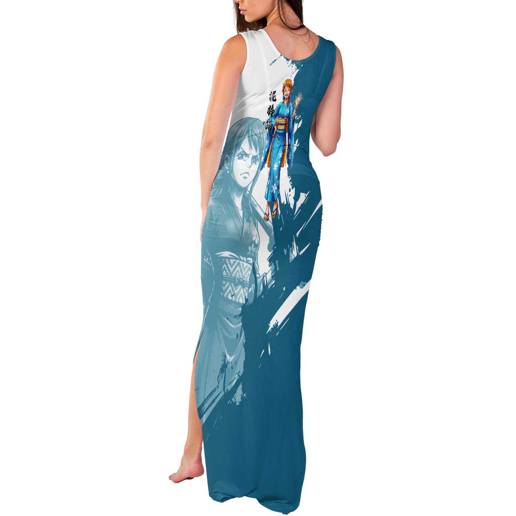 Wano Navigator Nami Tank Maxi Dress Floral Kimono Anime Brush Art